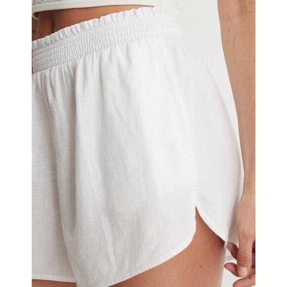 Aerie Linen Blend High Waisted Shorts White Size XXL NWT Smocked Waistband - Picture 6 of 10